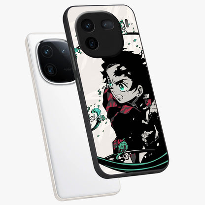Demon Slayer Glass Case displayed in angled mockup highlighting dramatic anime character design with action aesthetic.