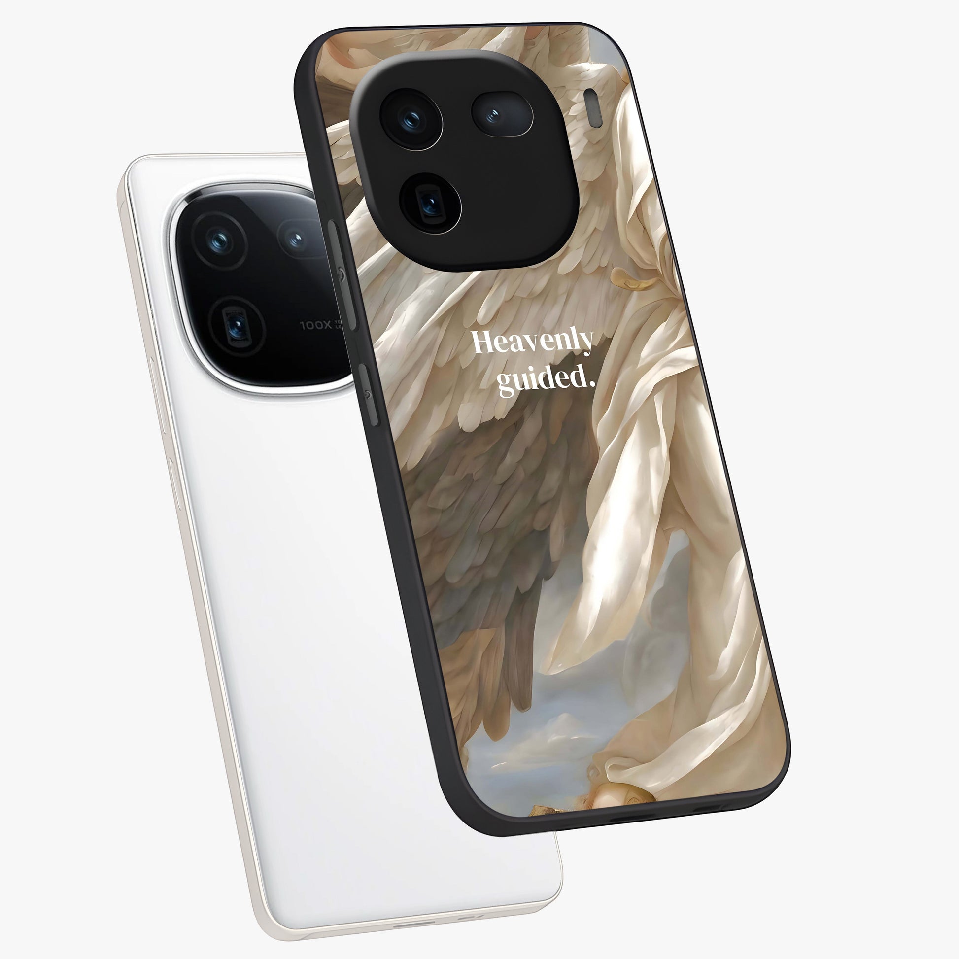 Divine Winged Grace Glass Case displayed in angled mockup highlighting graceful wing design with divine aesthetic style.