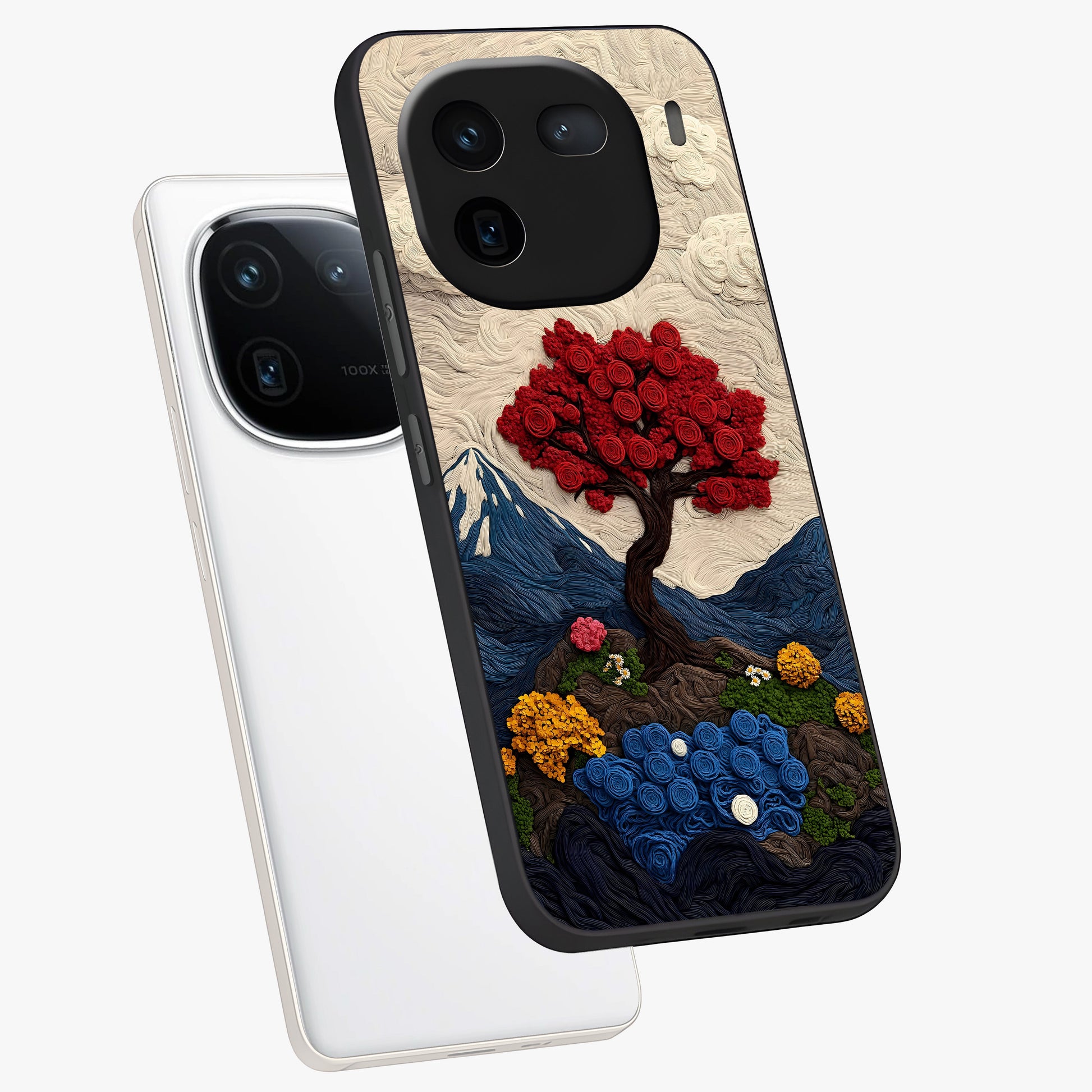 Eternal Nature Tapestry Glass Case displayed in angled mockup highlighting detailed botanical pattern with artistic aesthetic.
