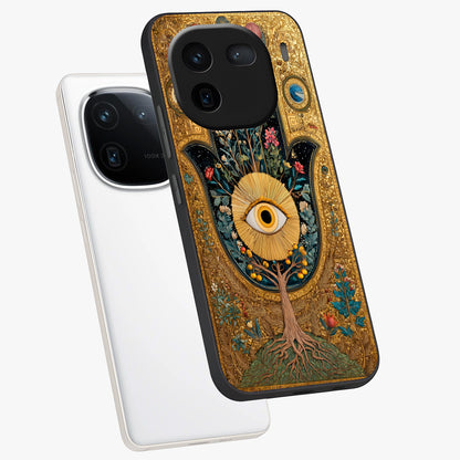 Ethereal Evil Eye Glass Case displayed in angled mockup highlighting protective evil eye symbol with spiritual aesthetic design.