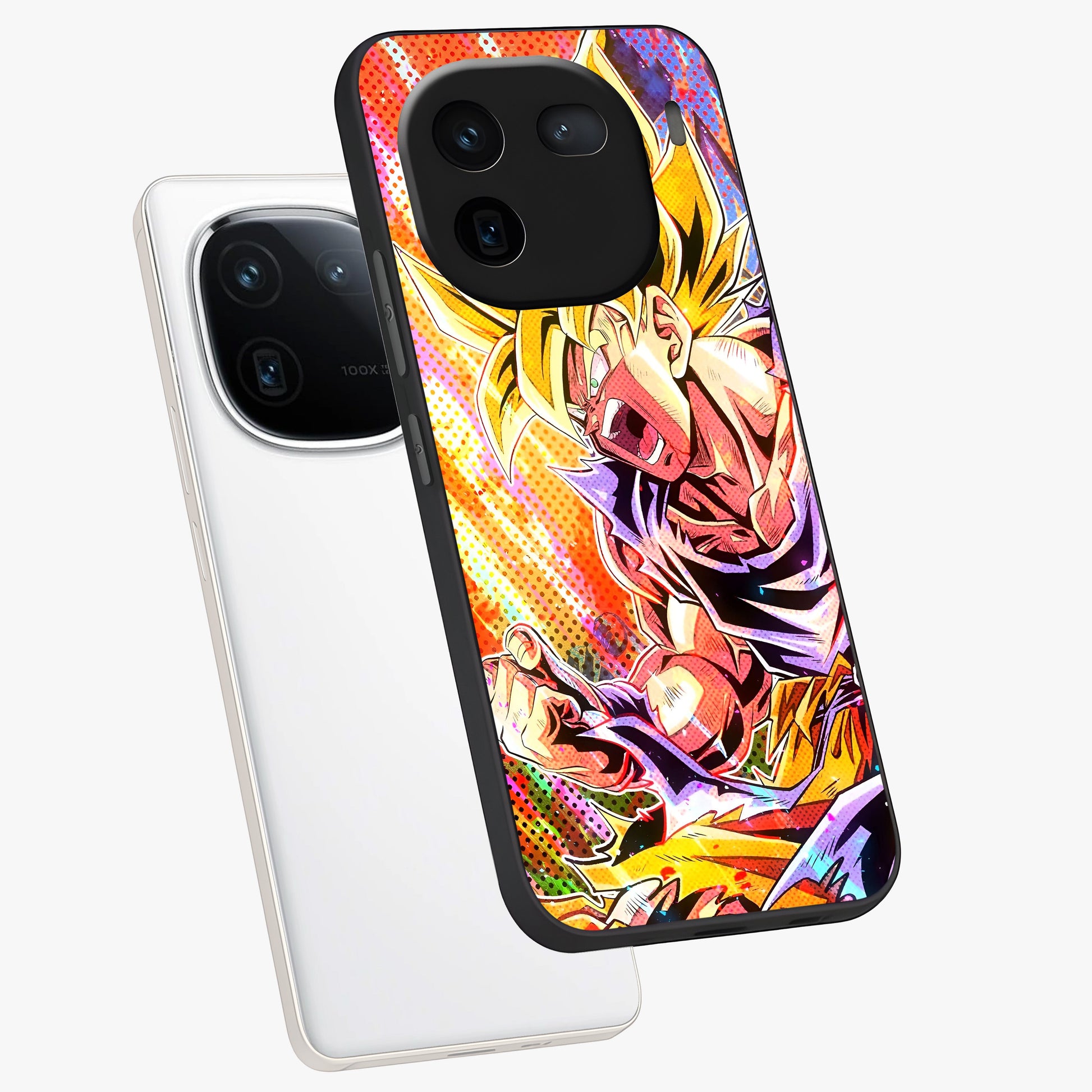 Firing Goku Glass Case displayed in angled mockup highlighting dynamic anime character design with action aesthetic.