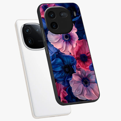 Flower Paper Art Pattern Glass Case displayed in angled mockup highlighting layered paper flower design with artistic aesthetic.