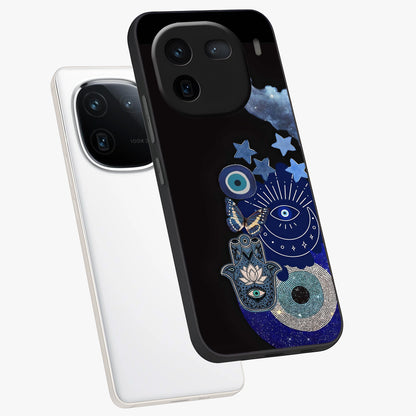 Galactic Charm Cluster Glass Case displayed in angled mockup highlighting luminous galaxy inspired design with dreamy aesthetic.