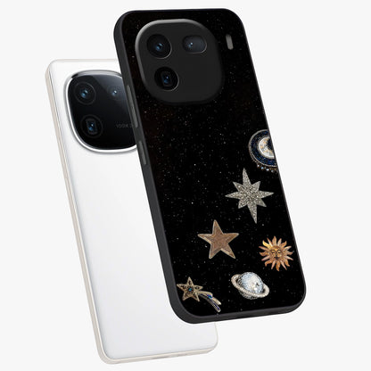 Galactic Charm Glow Glass Case displayed in angled mockup highlighting luminous galaxy inspired design with dreamy aesthetic.