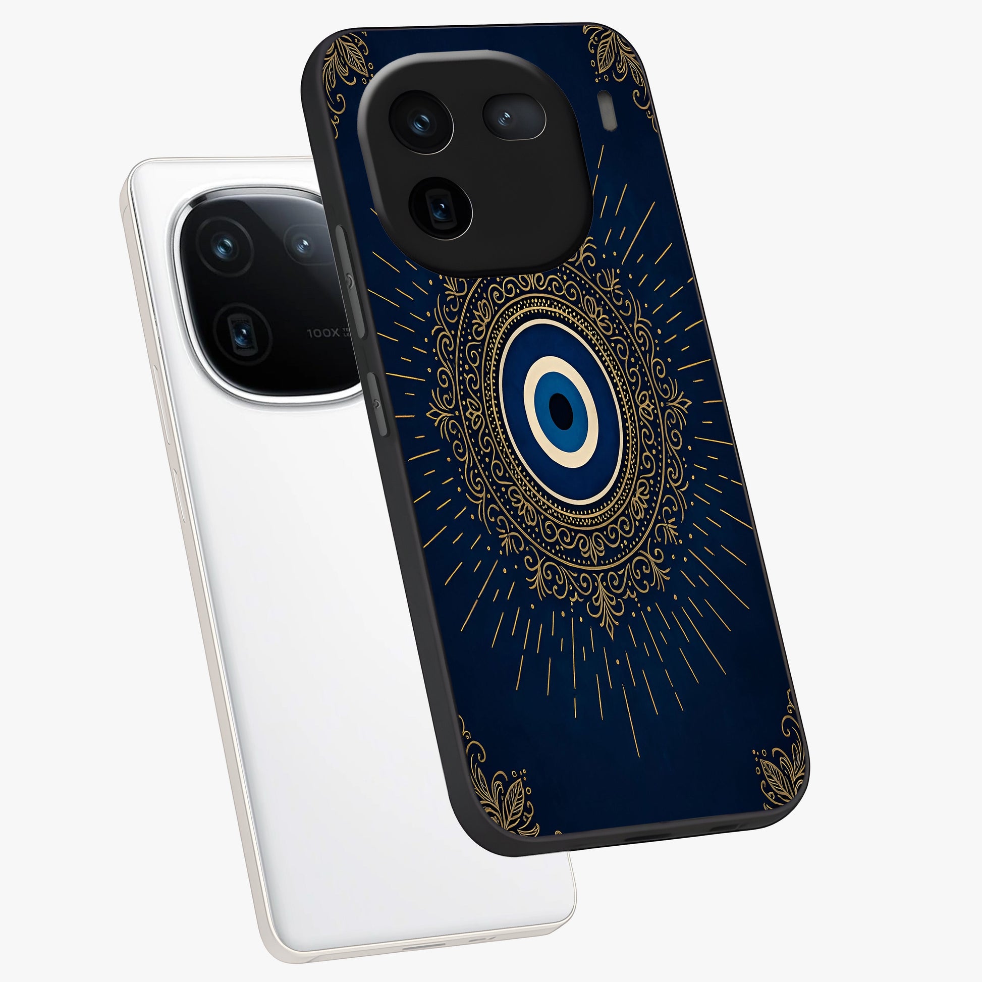 Golden Celestial Charm Glass Case displayed in angled mockup highlighting sparkling cosmic charm design with celestial aesthetic.