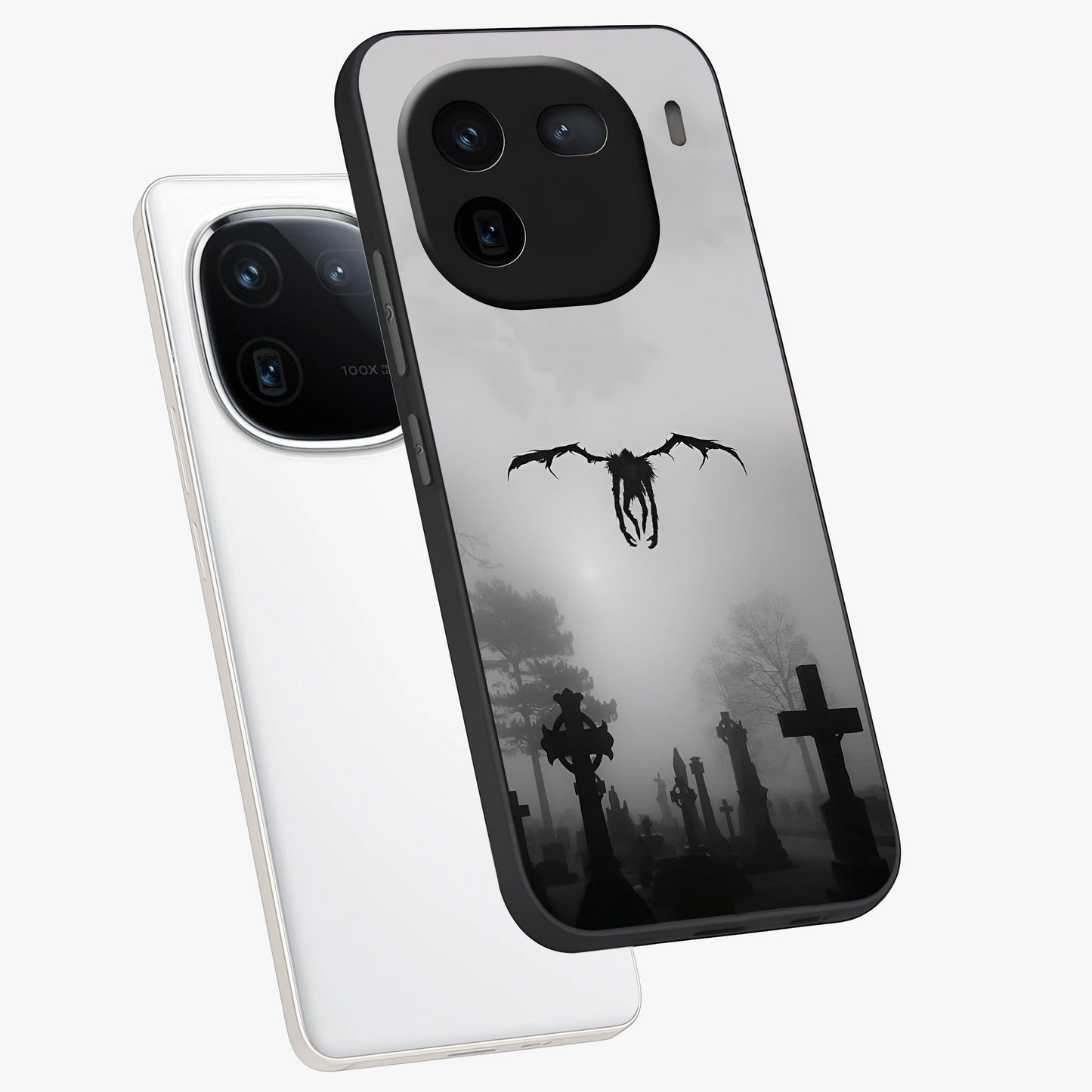 Graveyard Shadow Descent Glass Case displayed in angled mockup highlighting eerie shadow illustration with gothic aesthetic.