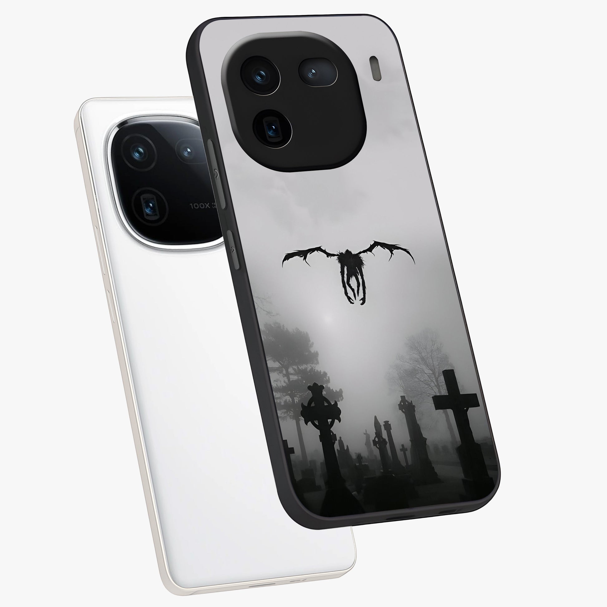 Graveyard Shadow Descent Glass Case displayed in angled mockup highlighting eerie shadow illustration with gothic aesthetic.