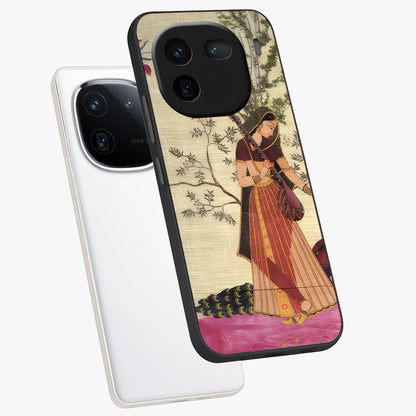 Lady With Veena Art Glass Case displayed in angled mockup highlighting graceful musical illustration with cultural artistic aesthetic.