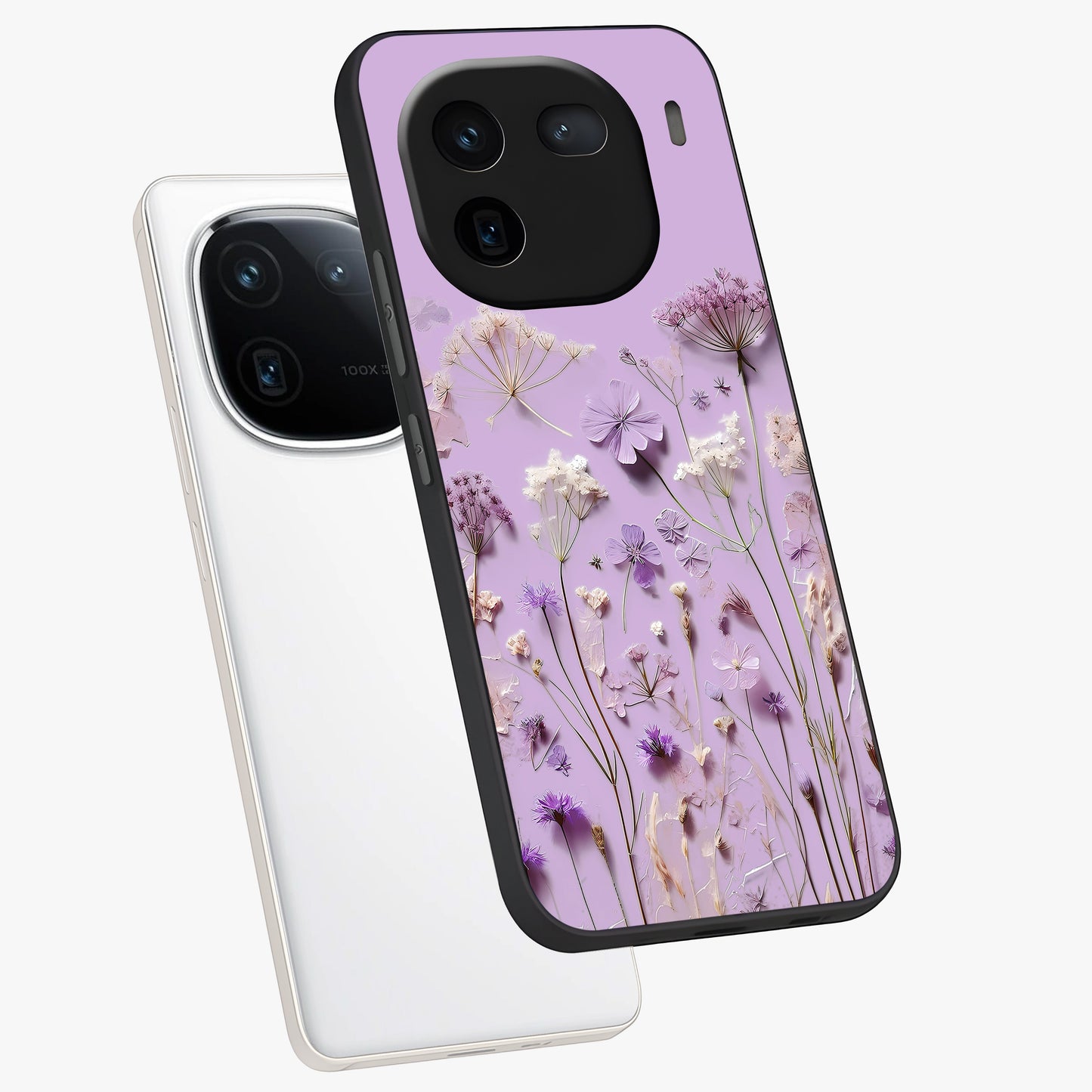 Lavender Blossom Dream Glass Case displayed in angled mockup highlighting dreamy lavender flower design with calming aesthetic style.