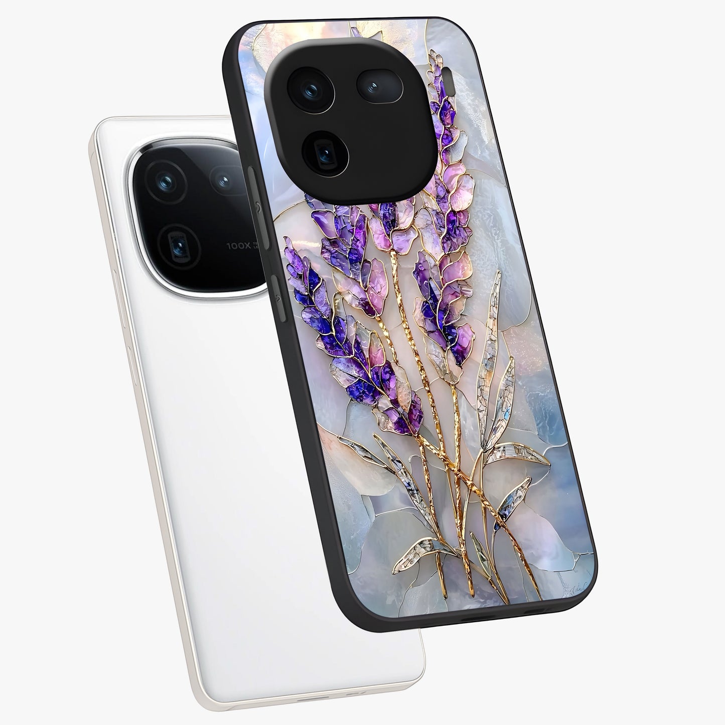Lavender Dream Glow Glass Case displayed in angled mockup highlighting dreamy purple glow design with soft artistic style.
