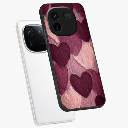 Layered Paper Hearts Glass Case displayed in angled mockup highlighting creative paper craft heart design with romantic aesthetic.