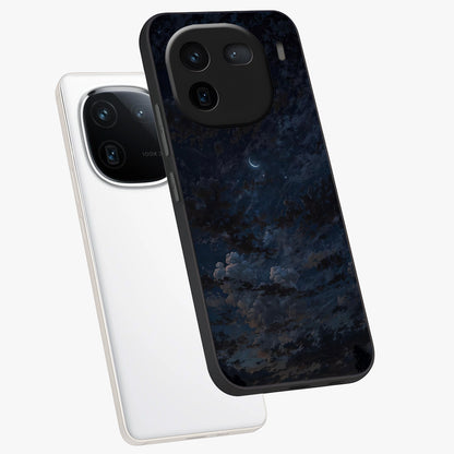 Lunar Veil Silence Glass Case displayed in angled mockup highlighting soft lunar design with peaceful celestial aesthetic.