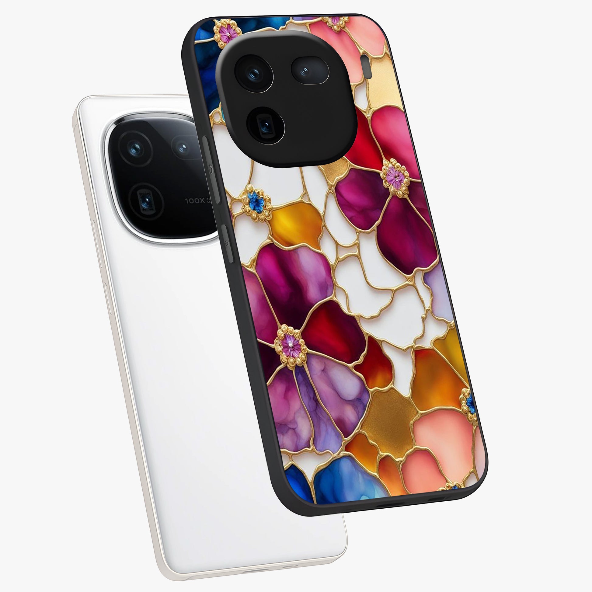 Marble Flower Pattern Glass Case displayed in angled mockup highlighting elegant marble floral design with modern aesthetic.
