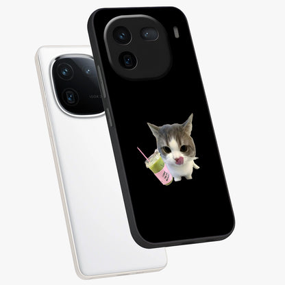 Matcha Cat Style Glass Case displayed in angled mockup highlighting playful feline design with pastel matcha aesthetic.