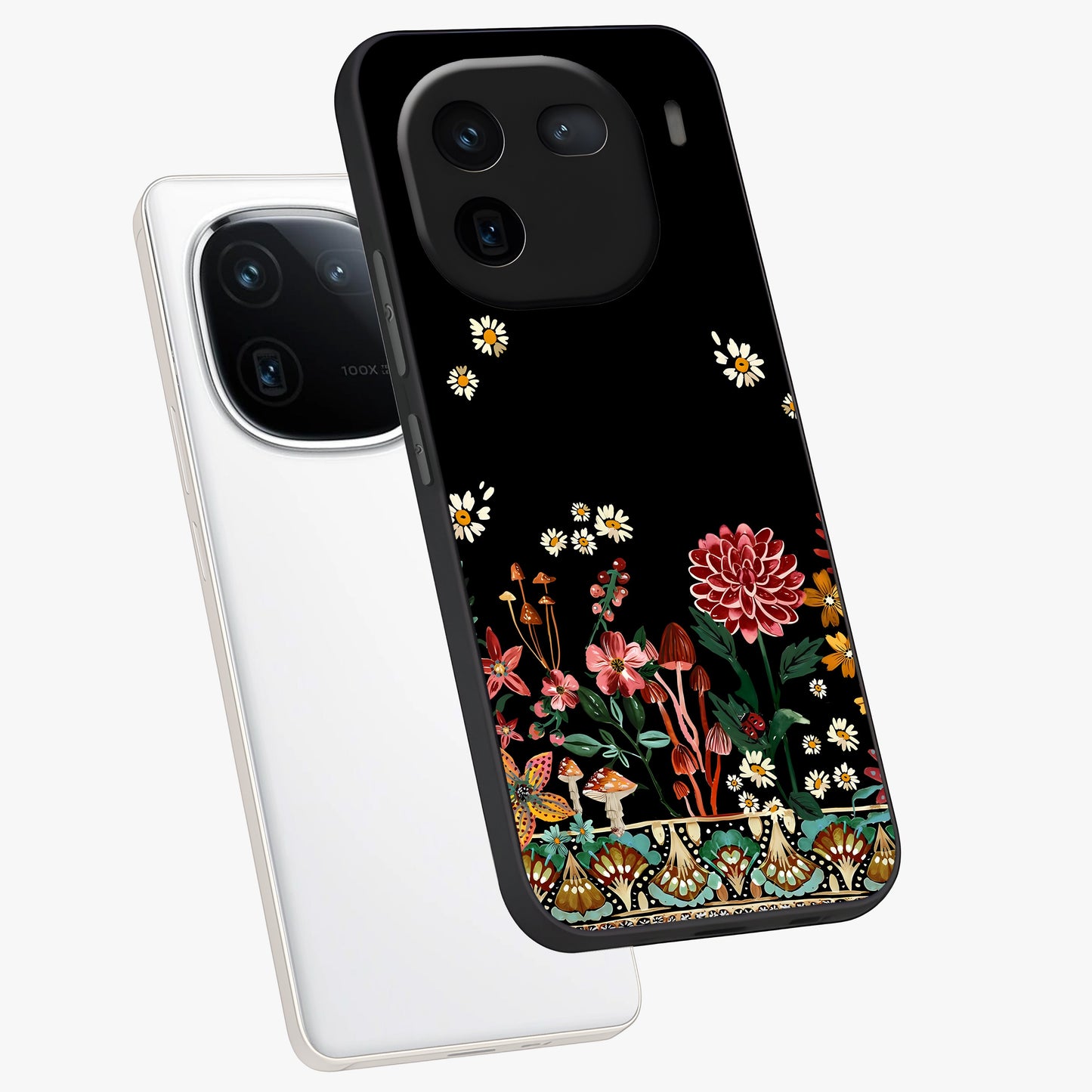Midnight Bloom Pattern Glass Case displayed in angled mockup highlighting elegant flower design with midnight aesthetic style.