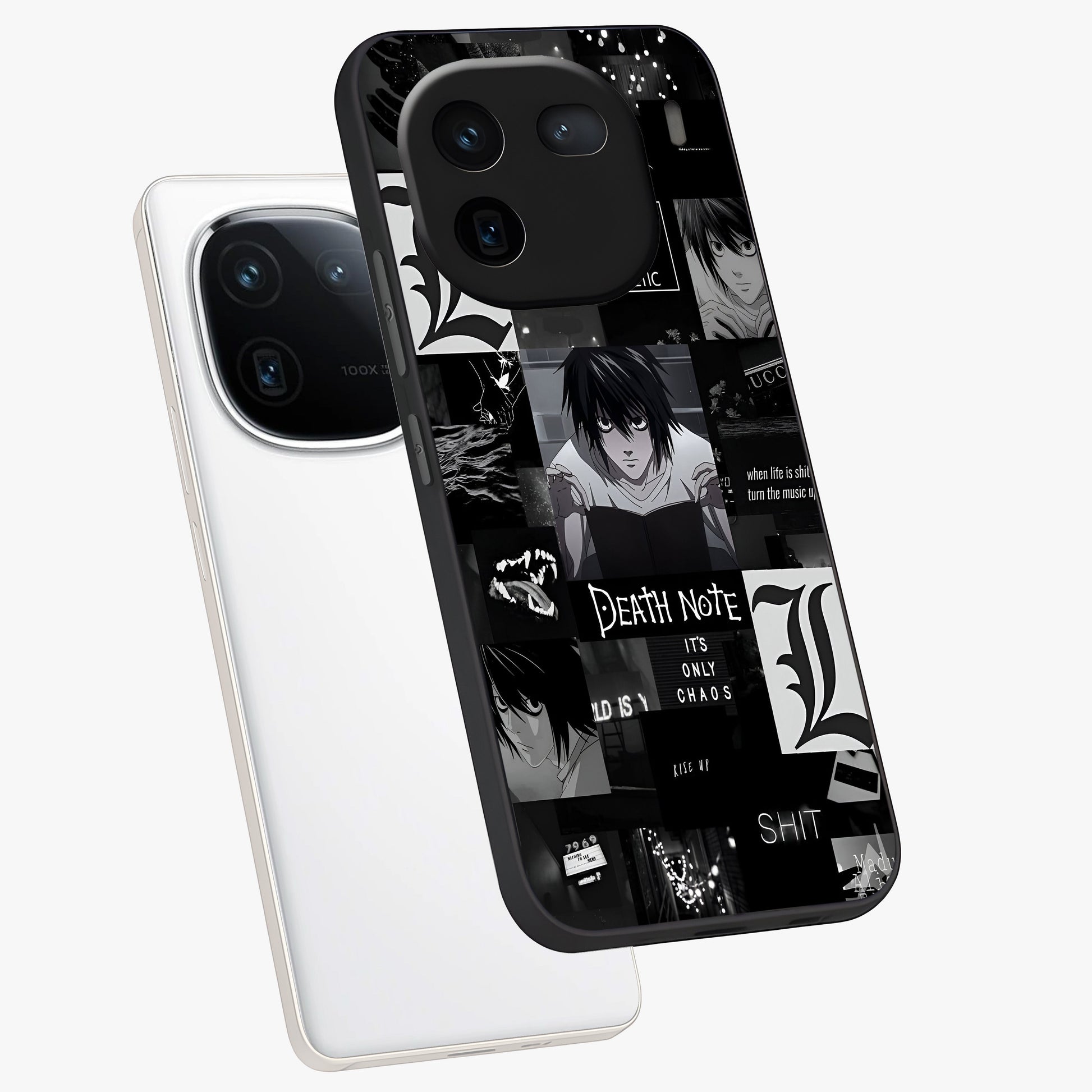 Midnight Chaos Mind Glass Case displayed in angled mockup highlighting chaotic artistic design with dramatic midnight aesthetic.