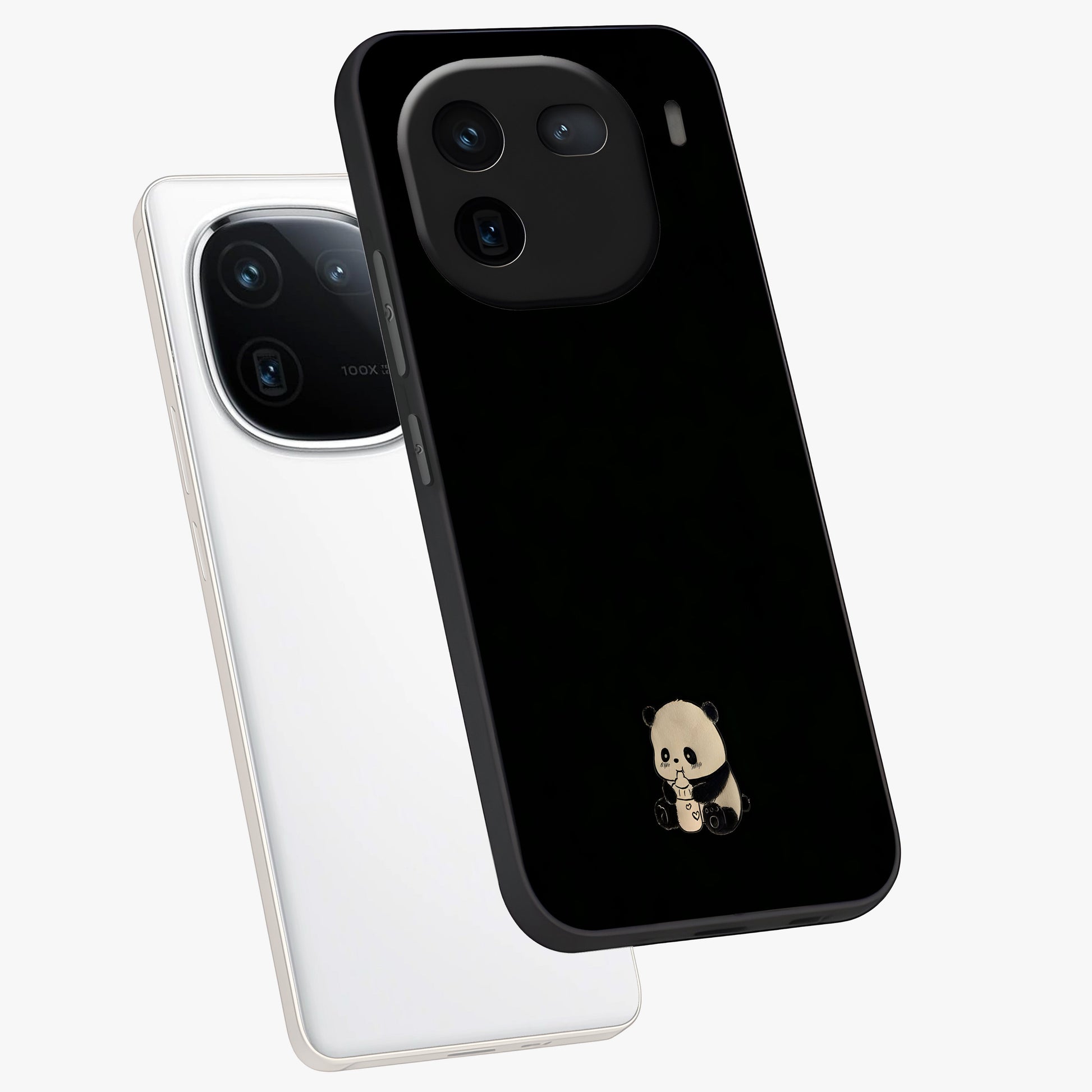Midnight Panda Love Glass Case displayed in angled mockup highlighting adorable panda illustration with midnight aesthetic.