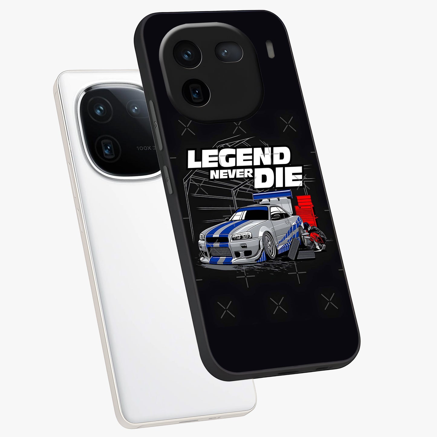 Midnight Racing Legacy Glass Case displayed in angled mockup highlighting dynamic automotive design with bold midnight aesthetic.