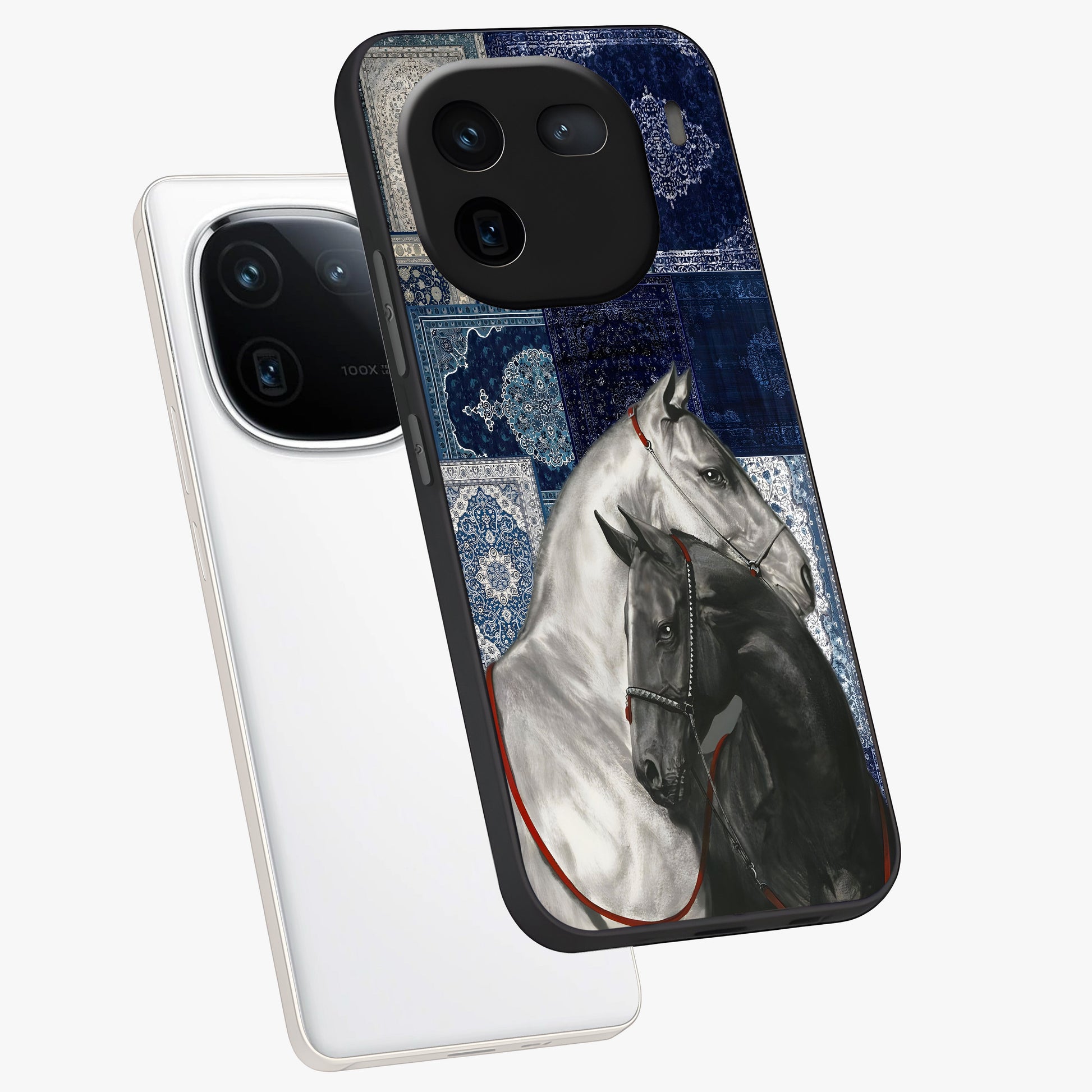 Midnight Stallion Blues Glass Case displayed in angled mockup highlighting powerful stallion illustration with deep midnight tones.