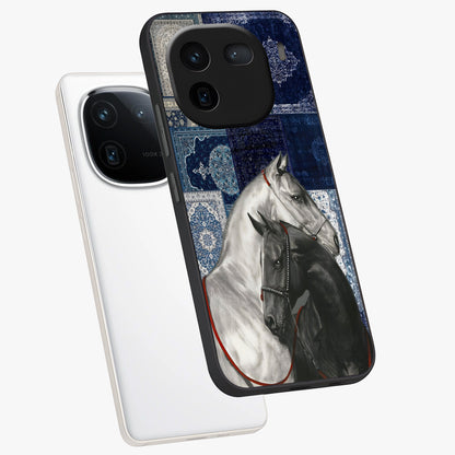 Midnight Stallion Blues Glass Case displayed in angled mockup highlighting powerful stallion illustration with deep midnight tones.