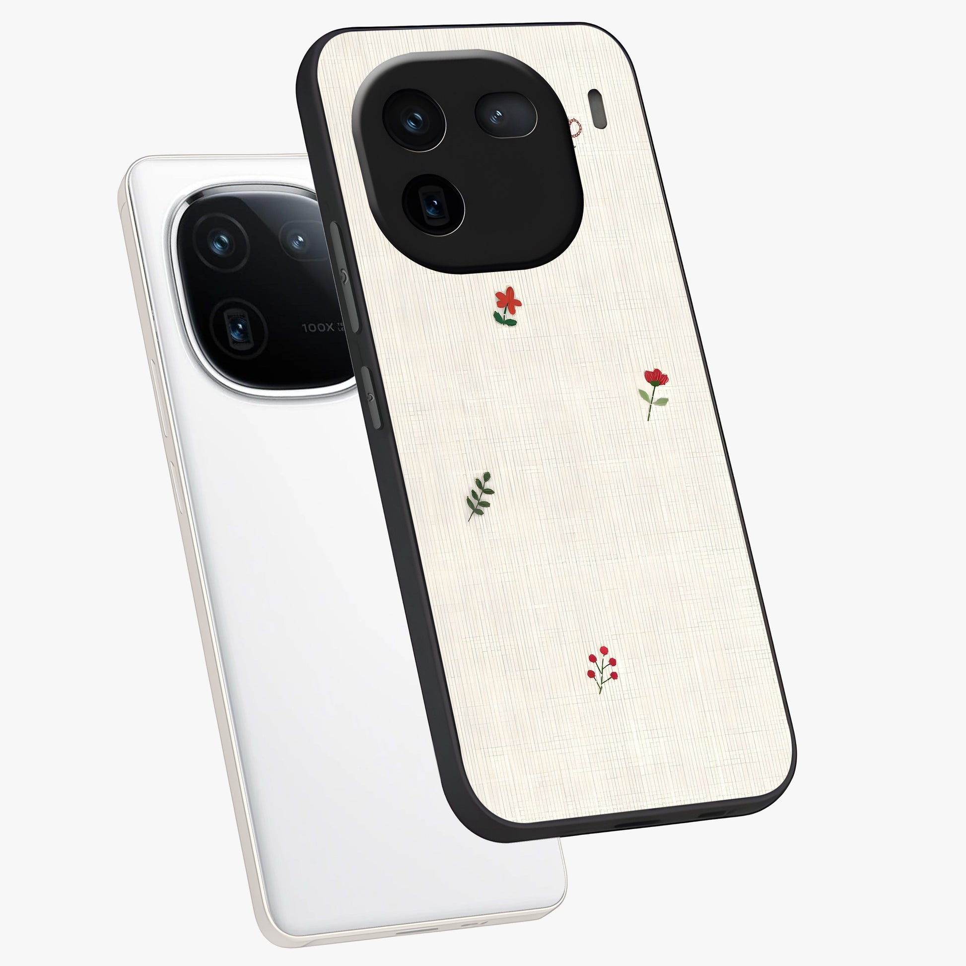 Minimalistic Blue With White Flower Pattern Glass Case displayed in angled mockup highlighting simple floral design with minimal aesthetic.