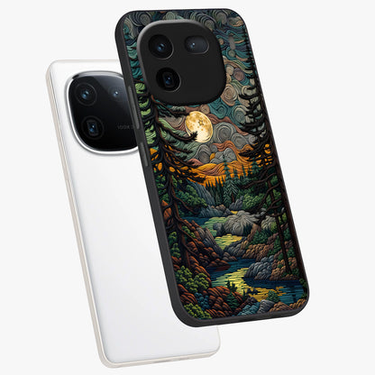 Moonlight Forest Dream Glass Case displayed in angled mockup highlighting dreamy forest design with glowing moon aesthetic.