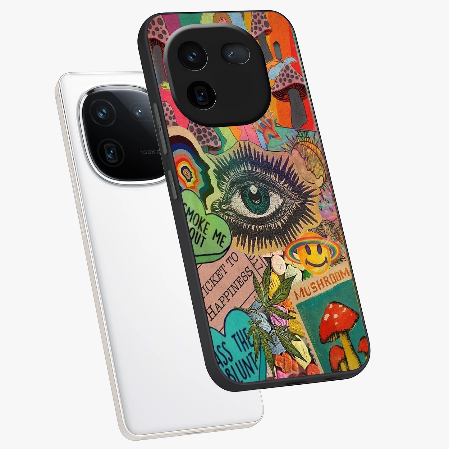 Mystic Eye Wonderland Glass Case displayed in angled mockup highlighting magical eye illustration with dreamy aesthetic.