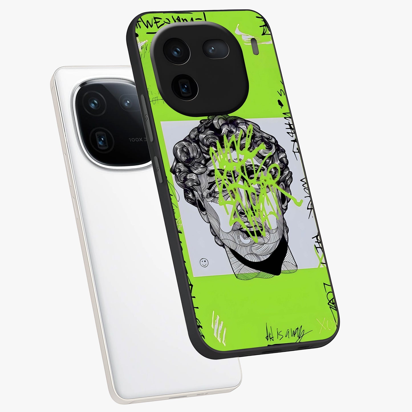 Neo Graffiti Rebellion Glass Case displayed in angled mockup highlighting urban street art design with rebellious aesthetic.