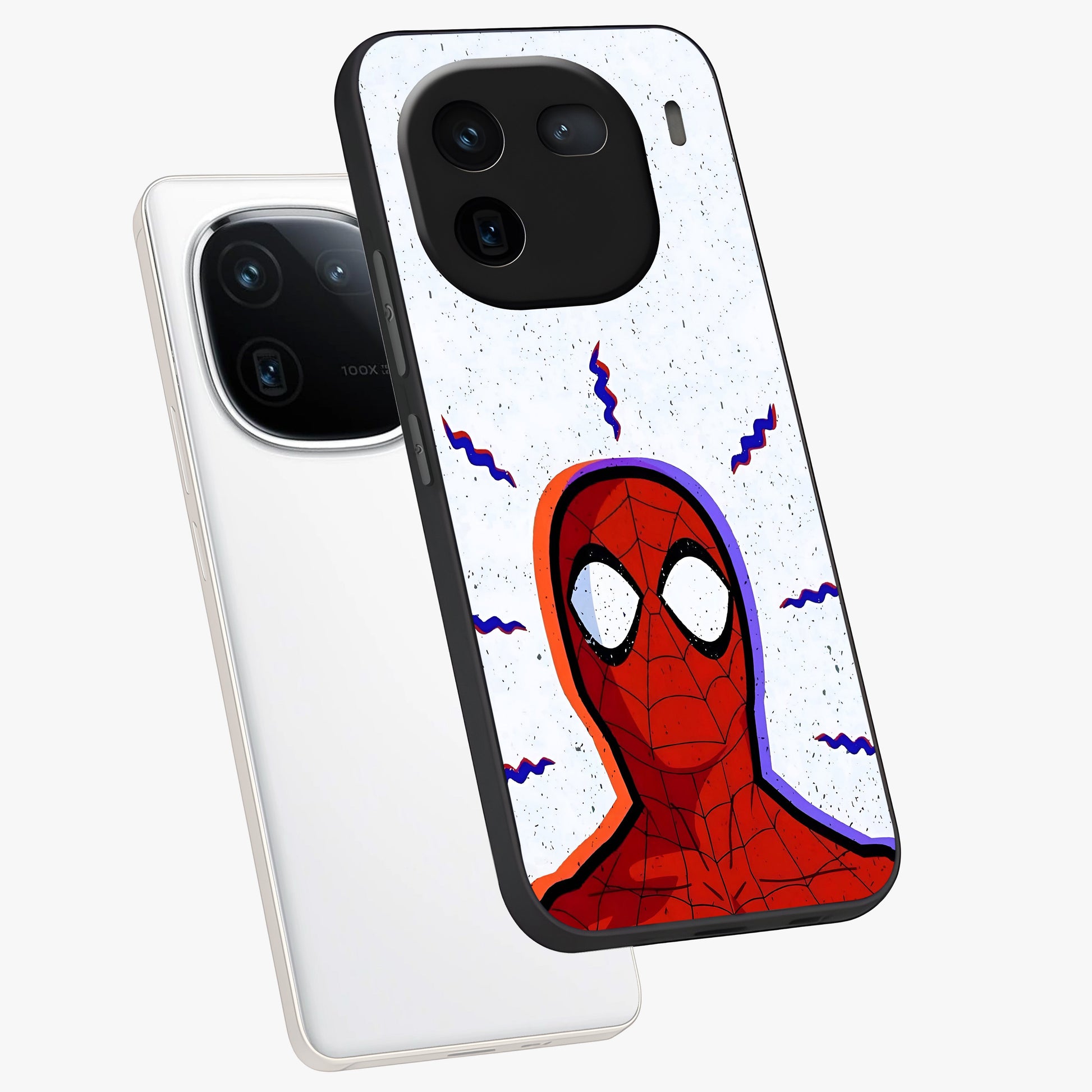Omg Spiderman Glass Case displayed in angled mockup highlighting dynamic hero illustration with action comic aesthetic.