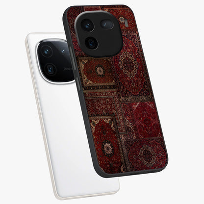 Persian Velvet Tale Glass Case displayed in angled mockup highlighting ornate textile inspired design with royal aesthetic.