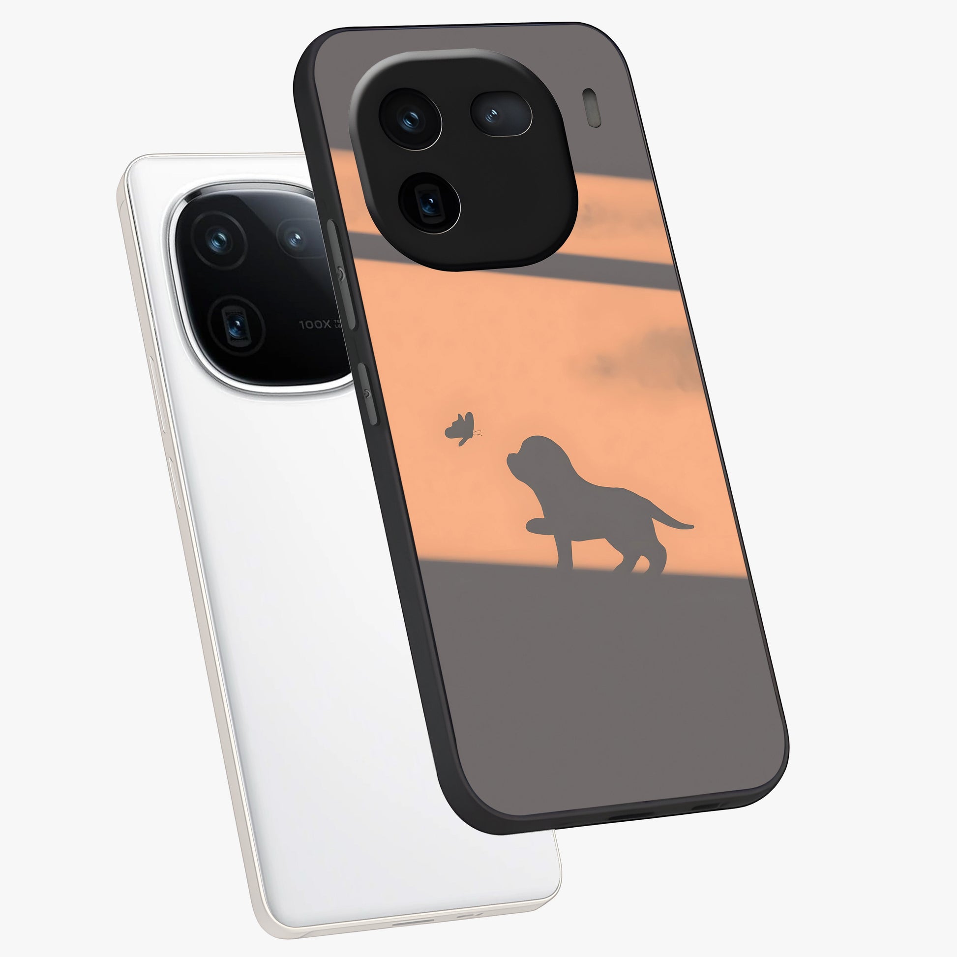 Puppy Shadow Art Glass Case displayed in angled mockup highlighting playful dog illustration with artistic shadow aesthetic.