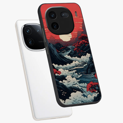 Red Sunset Scenery Glass Case displayed in angled mockup highlighting glowing sunset sky design with scenic aesthetic.