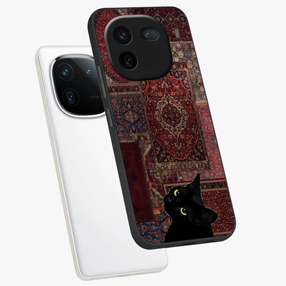 Regal Magic Cat Apple Glass Case displayed in angled mockup highlighting whimsical feline design with fantasy aesthetic.