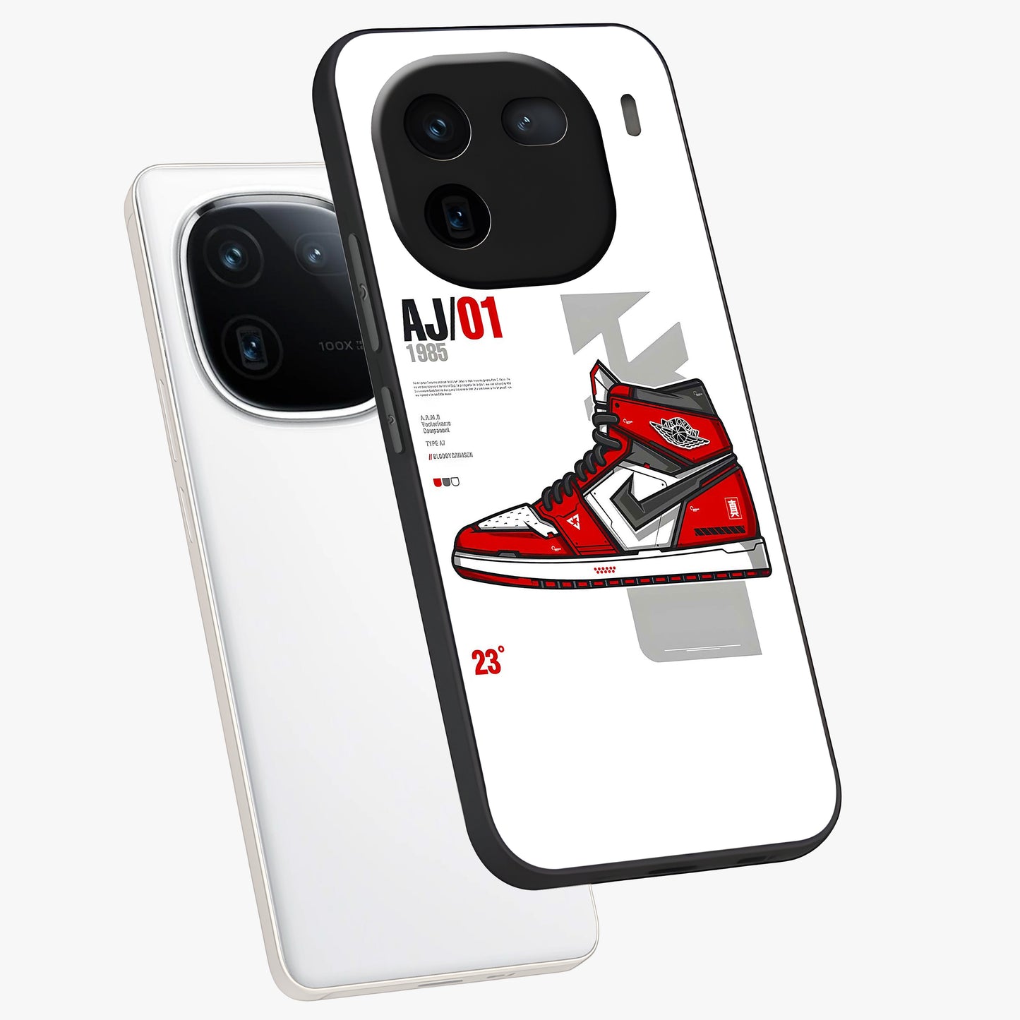 Retro Sneaker Blueprint Glass Case displayed in angled mockup highlighting detailed shoe design with sporty retro aesthetic.