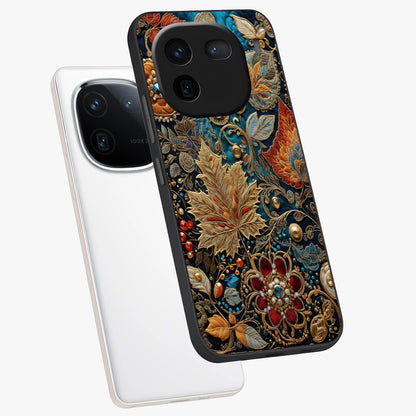 Royal Jewel Garden Glass Case displayed in angled mockup highlighting vibrant jewel inspired floral design with elegant aesthetic.