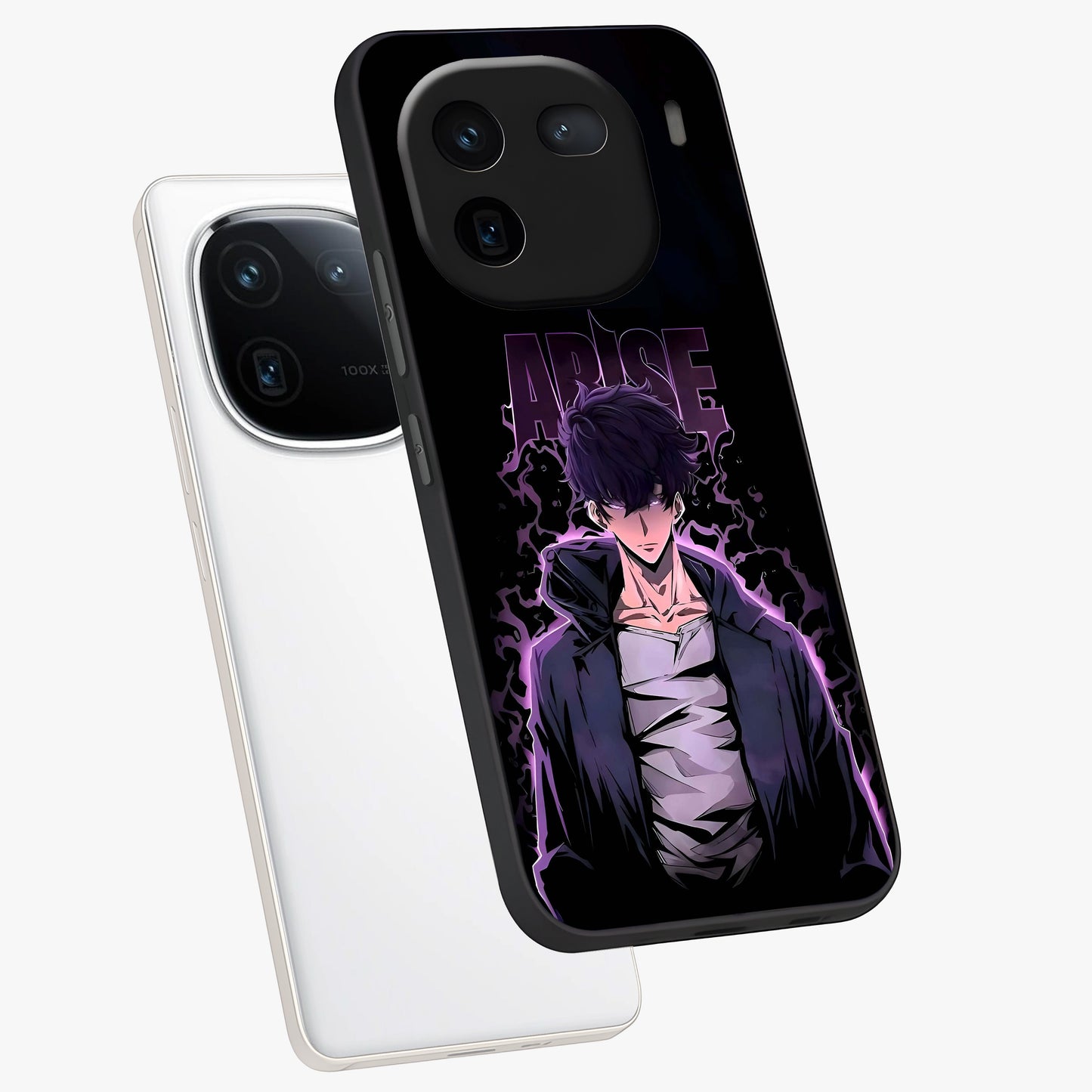 Shadow Monarch Awakening Glass Case displayed in angled mockup highlighting dramatic shadow warrior design with fantasy aesthetic.