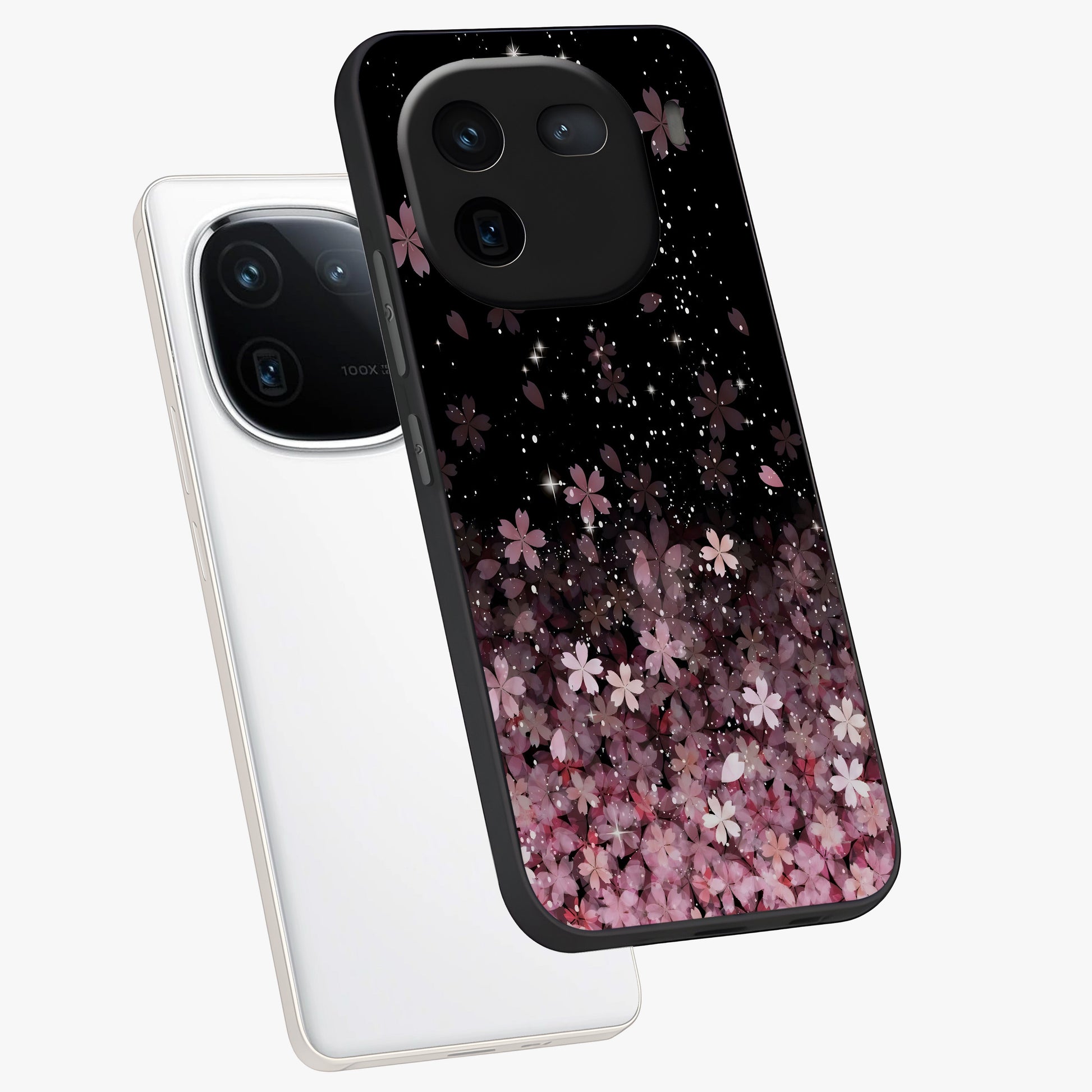 Small Starry Flowers Glass Case displayed in angled mockup highlighting tiny flower pattern with celestial aesthetic style.