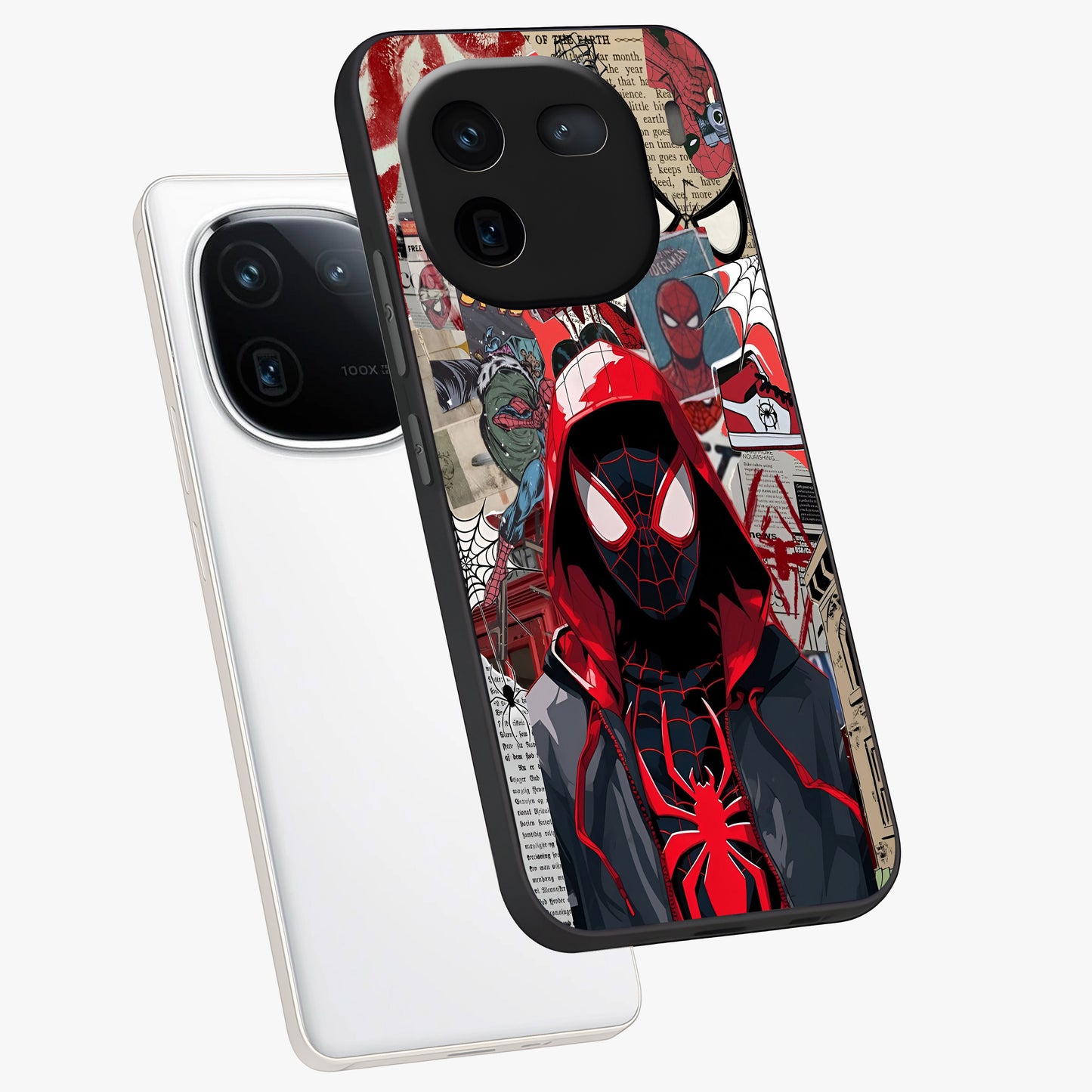 Spider Collage Street Glass Case displayed in angled mockup highlighting dynamic street style collage design with comic aesthetic.