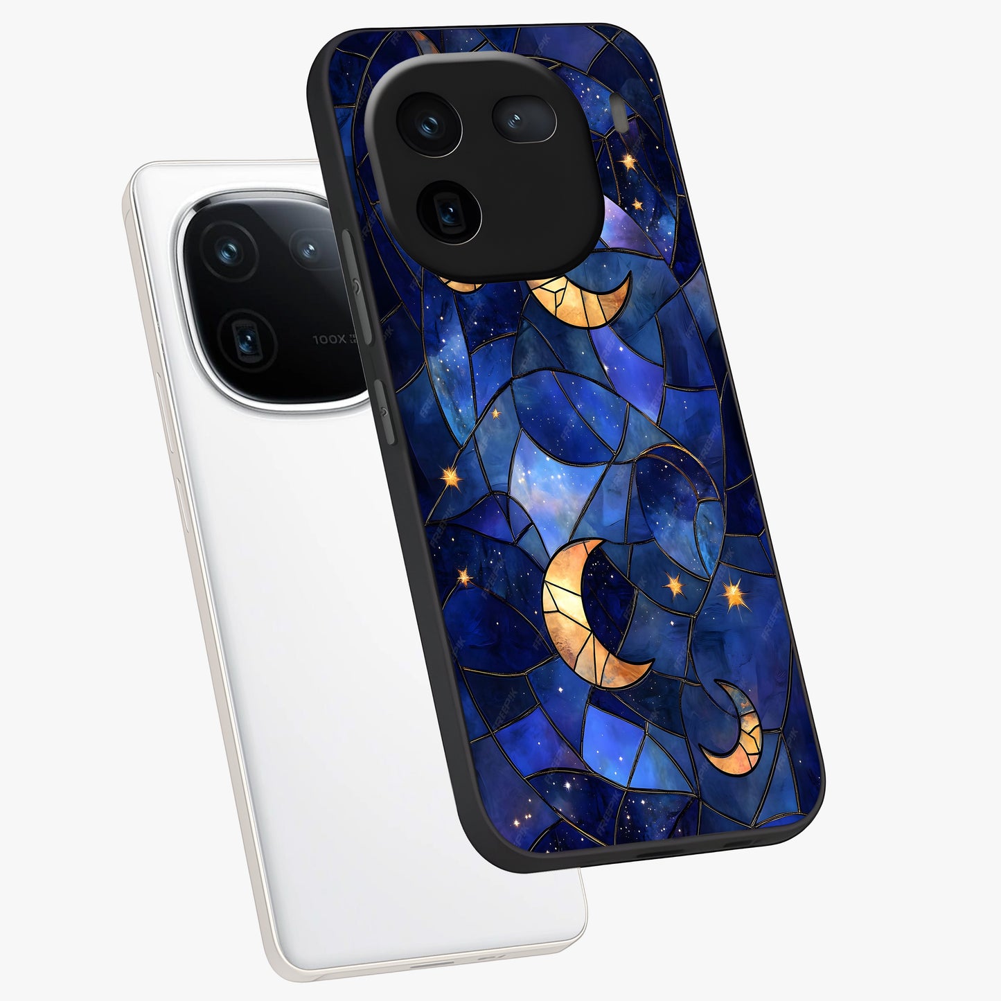 Starlit Sky Tapestry Glass Case displayed in angled mockup highlighting celestial night pattern with artistic aesthetic style.