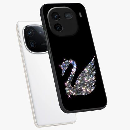 Starlit Swan Grace Glass Case displayed in angled mockup highlighting elegant swan illustration with dreamy celestial aesthetic.