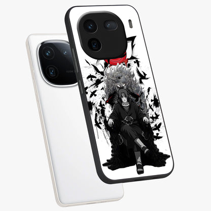 Uchiha Shadow Throne Glass Case displayed in angled mockup highlighting glowing aquatic design with celestial aesthetic.