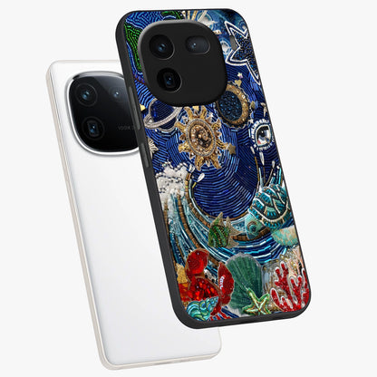 Universe Underwater Spark Glass Case displayed in angled mockup highlighting glowing aquatic design with celestial aesthetic.