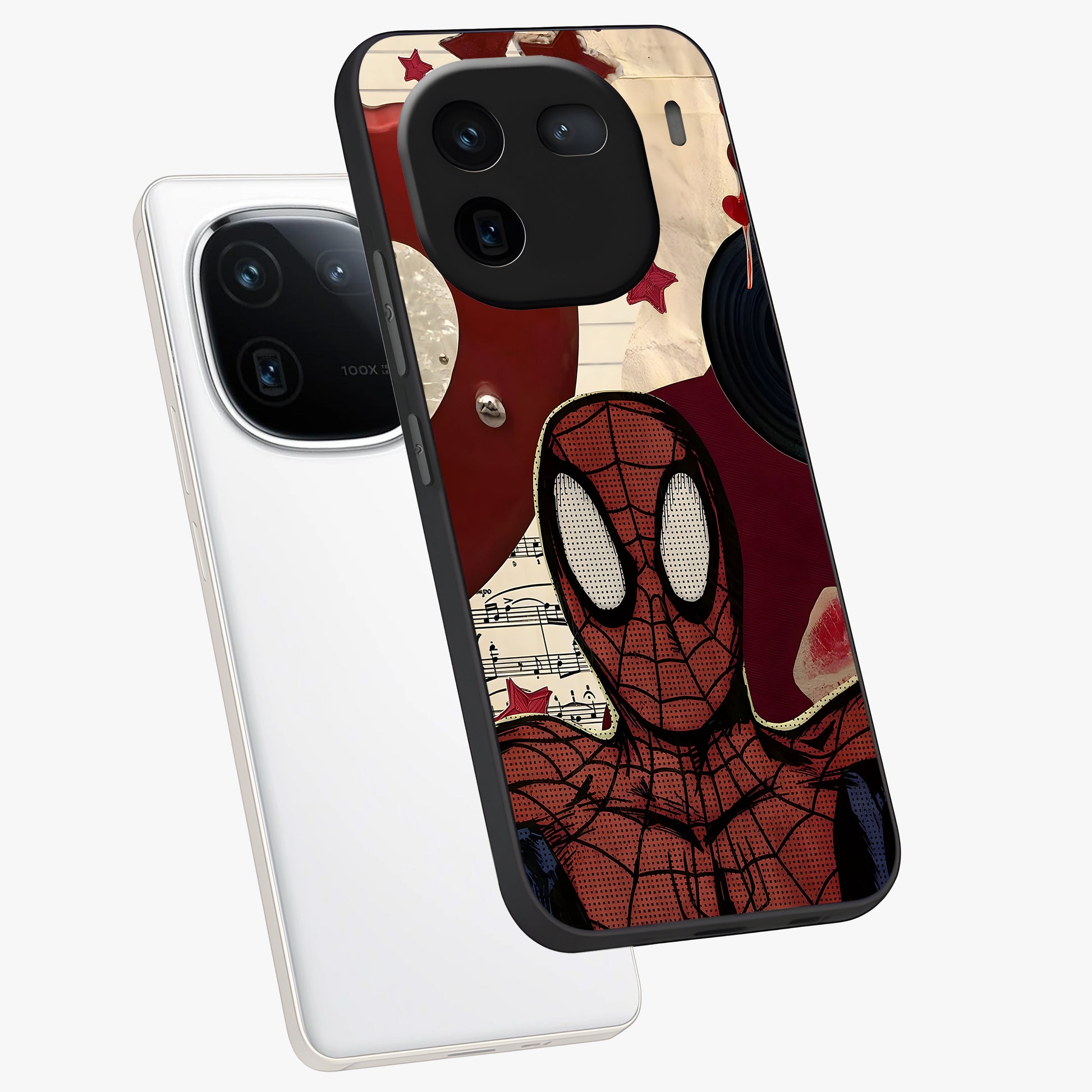 Web Warrior Vibes Glass Case displayed in angled mockup highlighting dynamic web design with comic style aesthetic.