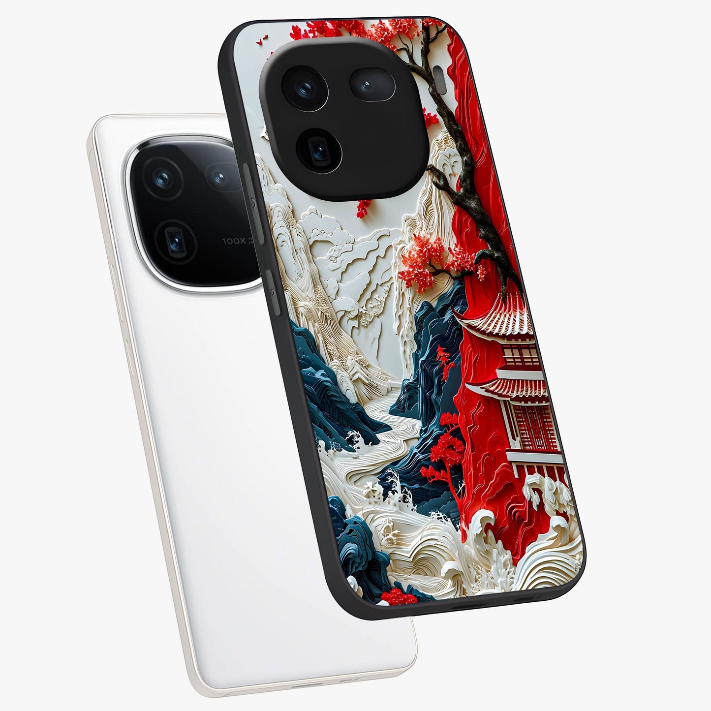 Whispers Of Sakura Waves Glass Case displayed in angled mockup highlighting flowing sakura design with soft floral aesthetic.