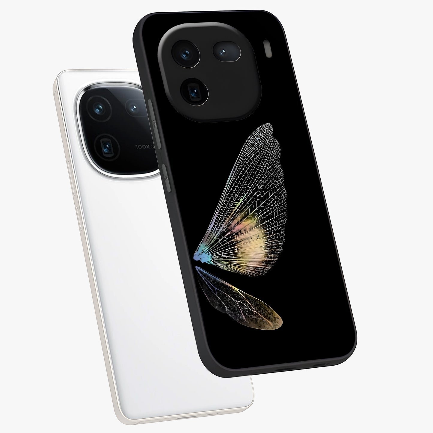 Whispers Of Wings Glass Case displayed in angled mockup highlighting soft feather design with celestial aesthetic style.