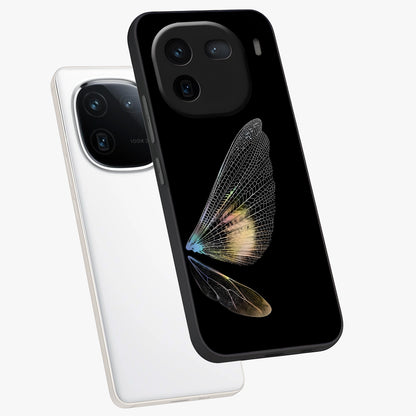 Whispers Of Wings Glass Case displayed in angled mockup highlighting soft feather design with celestial aesthetic style.