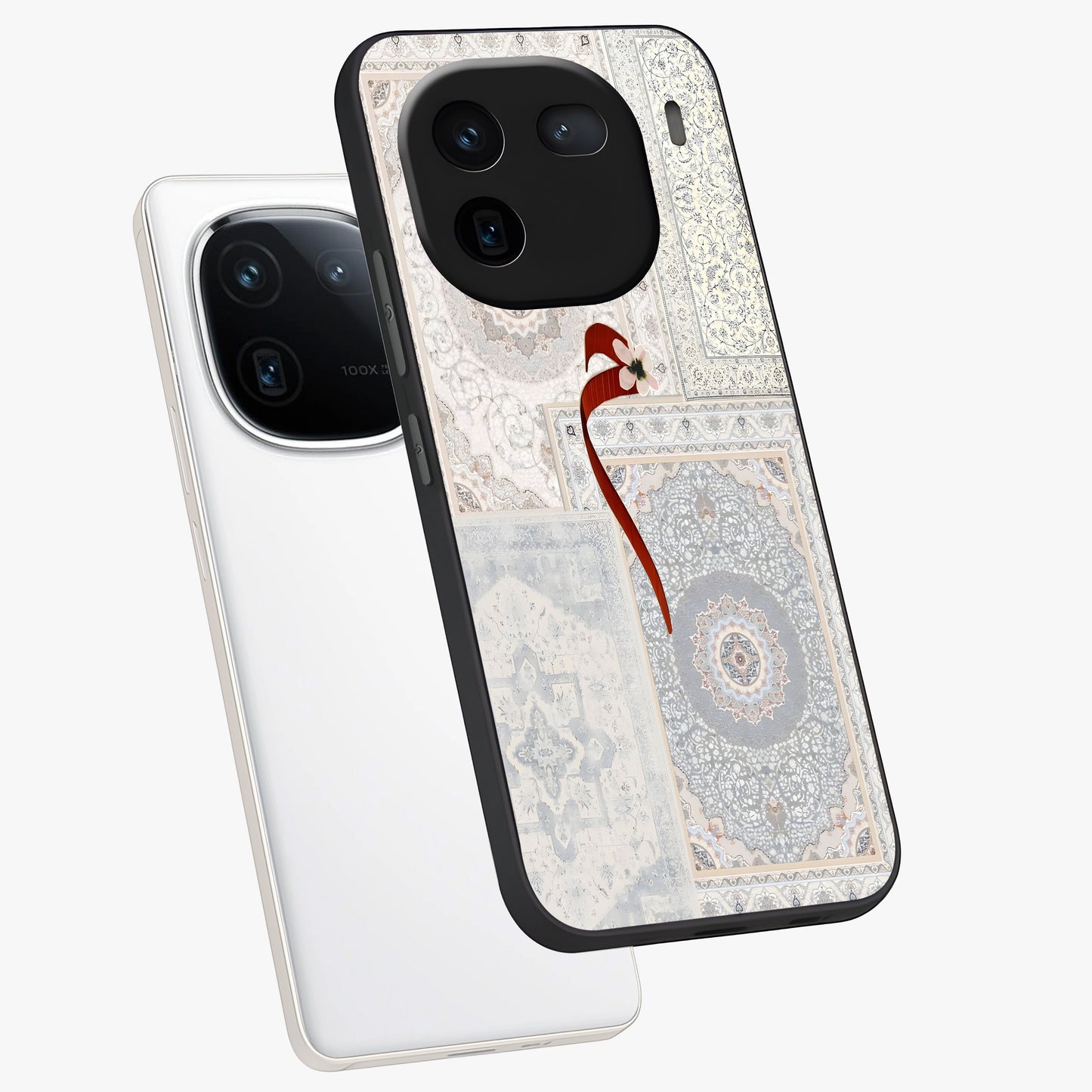 White Aesthetic Bow Glass Case displayed in angled mockup highlighting clean bow design with soft aesthetic style.