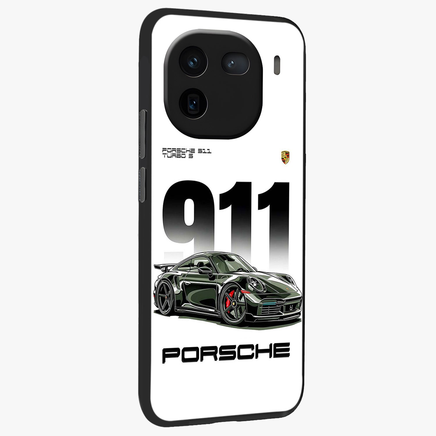 911 Turbo Dominance Glass Case upright perspective showcasing powerful racing design and modern automotive aesthetic.
