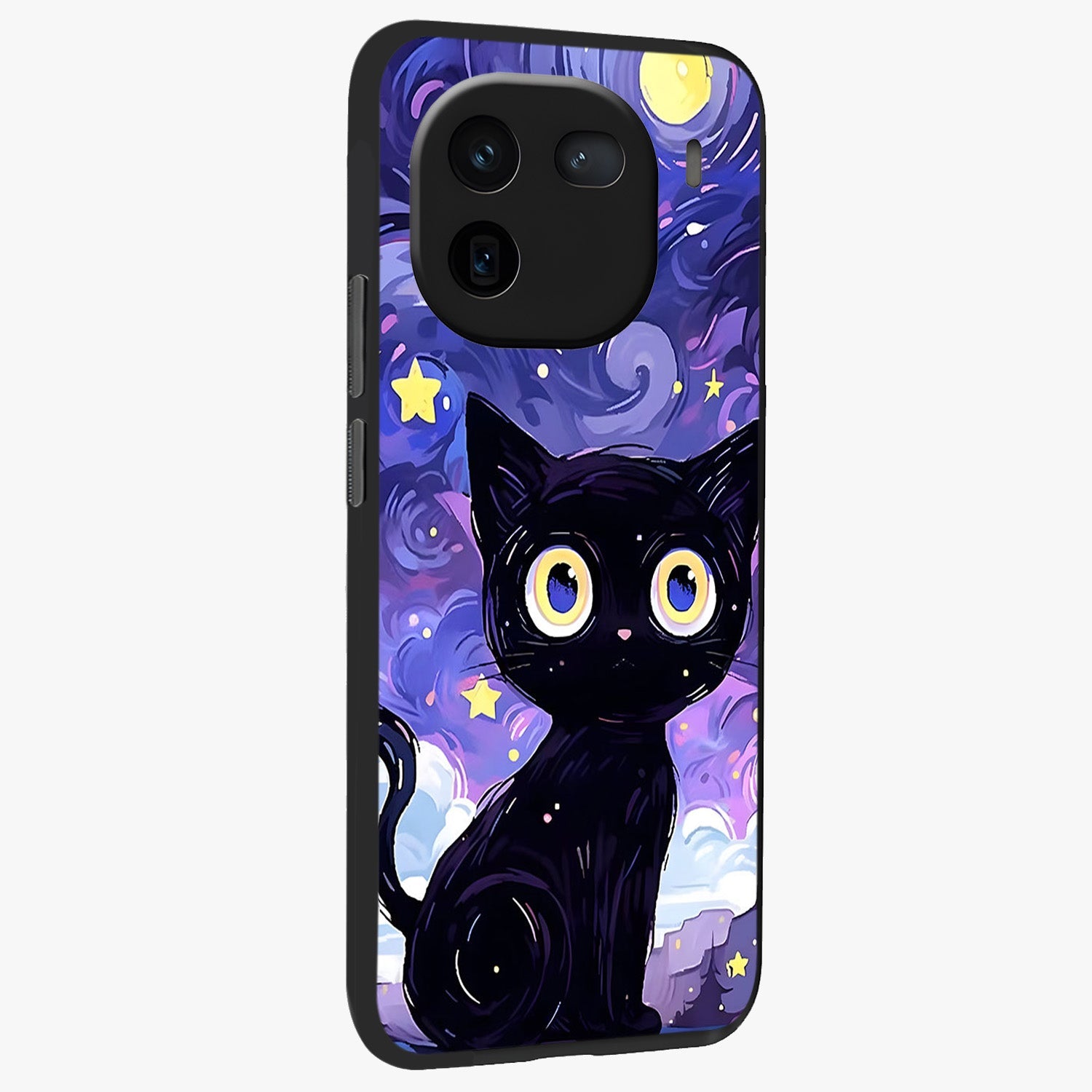 Abstract Cat Art Glass Case upright view showcasing creative feline illustration and aesthetic artistic style.