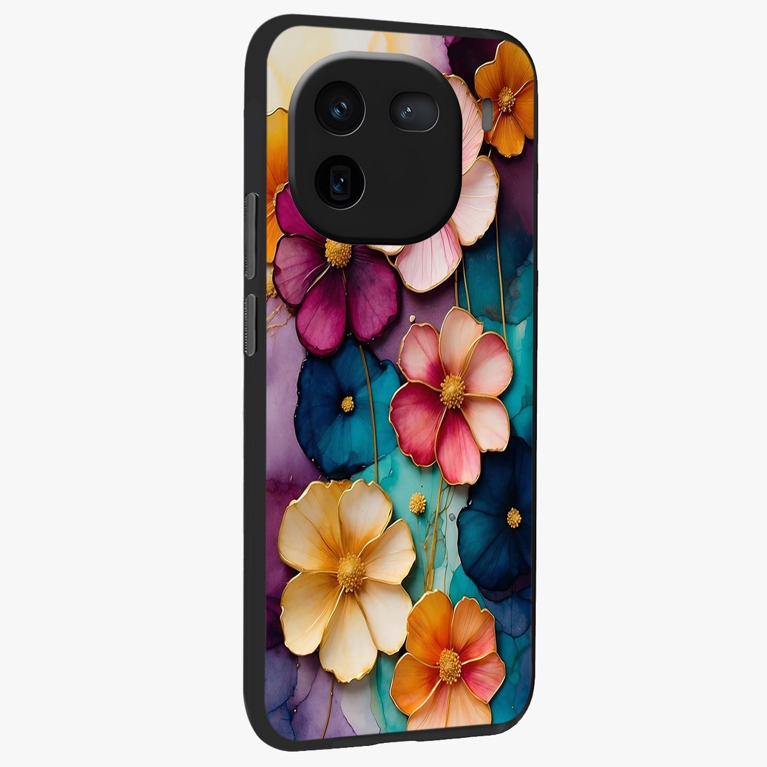 Artlyn Grace Flower Pattern Glass Case upright view showcasing graceful floral artwork with aesthetic botanical style.
